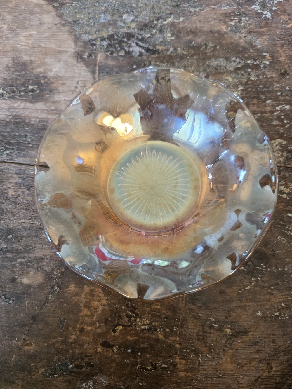 Vintage Marigold Iridescent Carnival Glass Ruffled Berry Bowl by Jeannette Glass